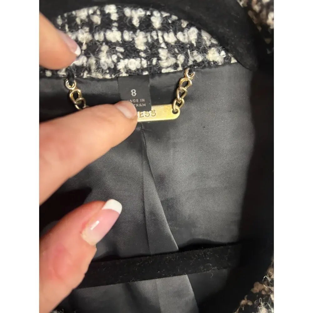 Womens Express Blazer US Size 8 Tweed Black White Long Sleeve Collared